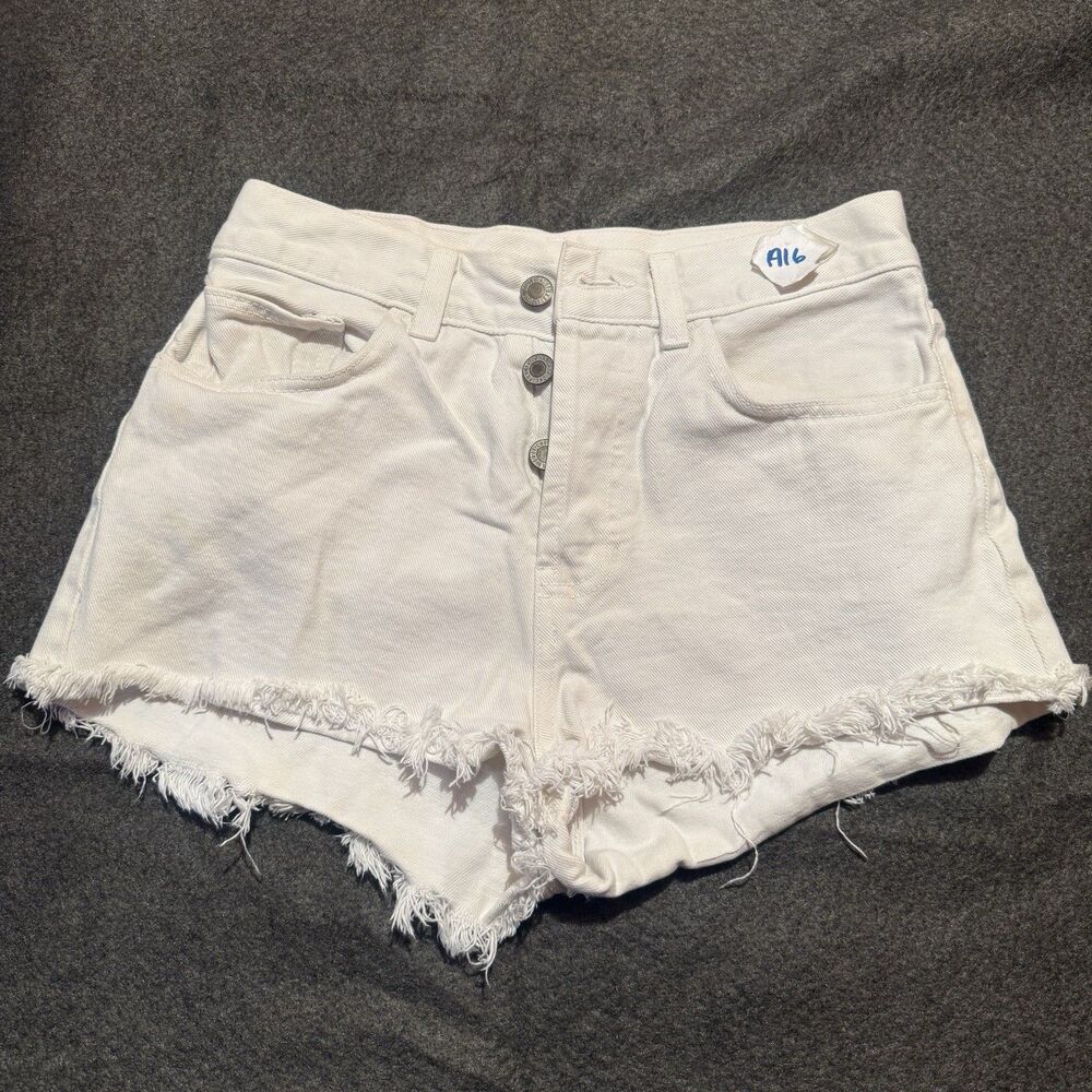 Brandy Melville John Galt Womens Shorts S Small White Button Fly Mini Denim